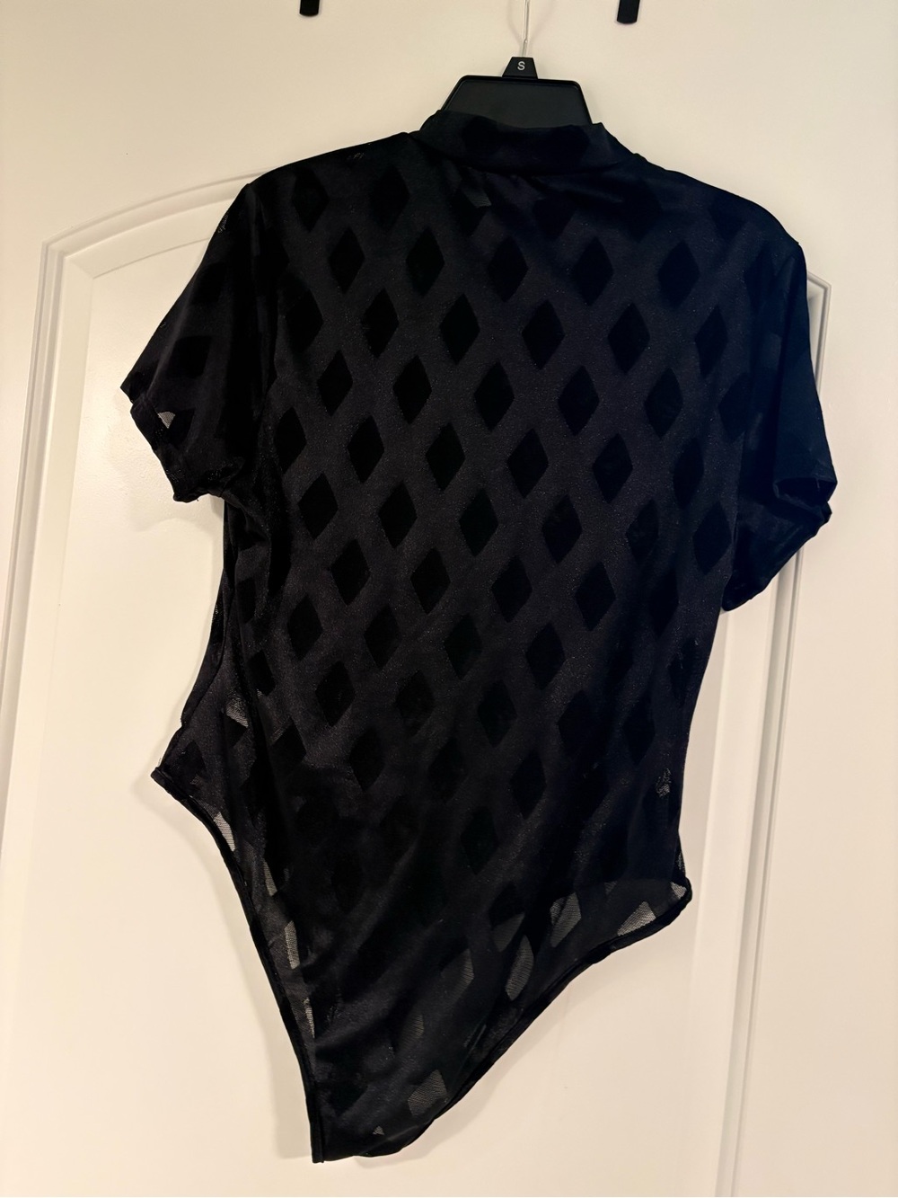 SHEIN Black Diamond Mesh Short-Sleeve Bodysuit